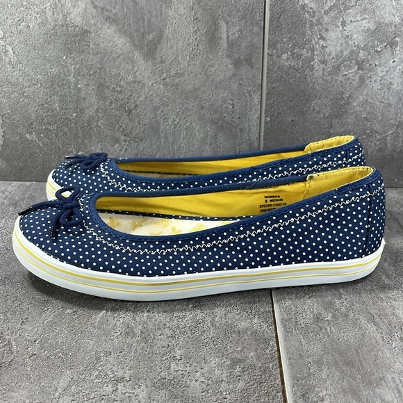 LL Bean Blue White Polka Canvas Flats Slip On Size 8 - Picture 3 of 8